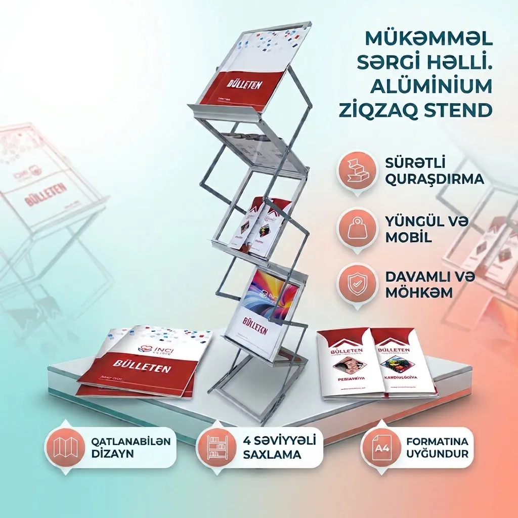 Alüminium Ziqzaq Jurnal Stendi A4